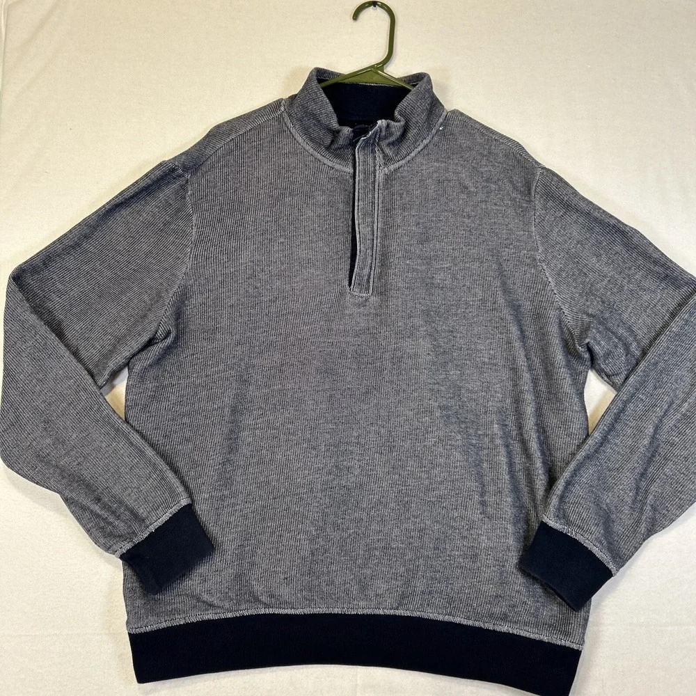 Banana Republic Mens Sweater Pullover 1/4 Zip XL Blue White Long Sleeve
